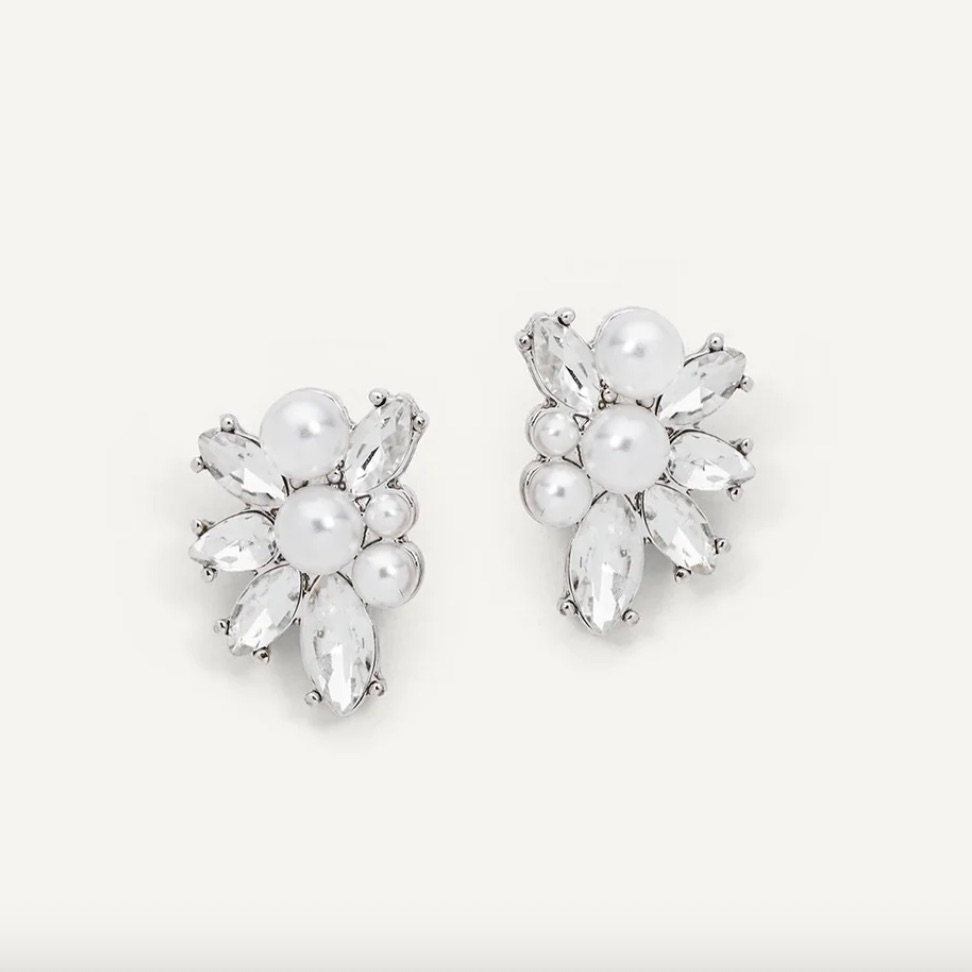 Elegant Silver And White Cluster Earrings